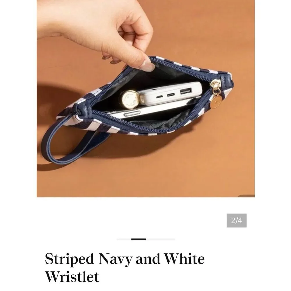 Navy and White Striped Wristlet Pouch